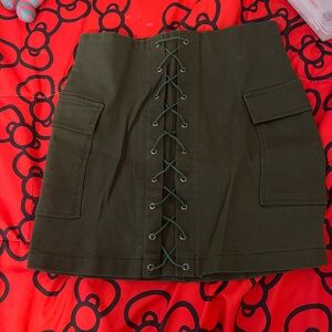 Green cargo mini skirt